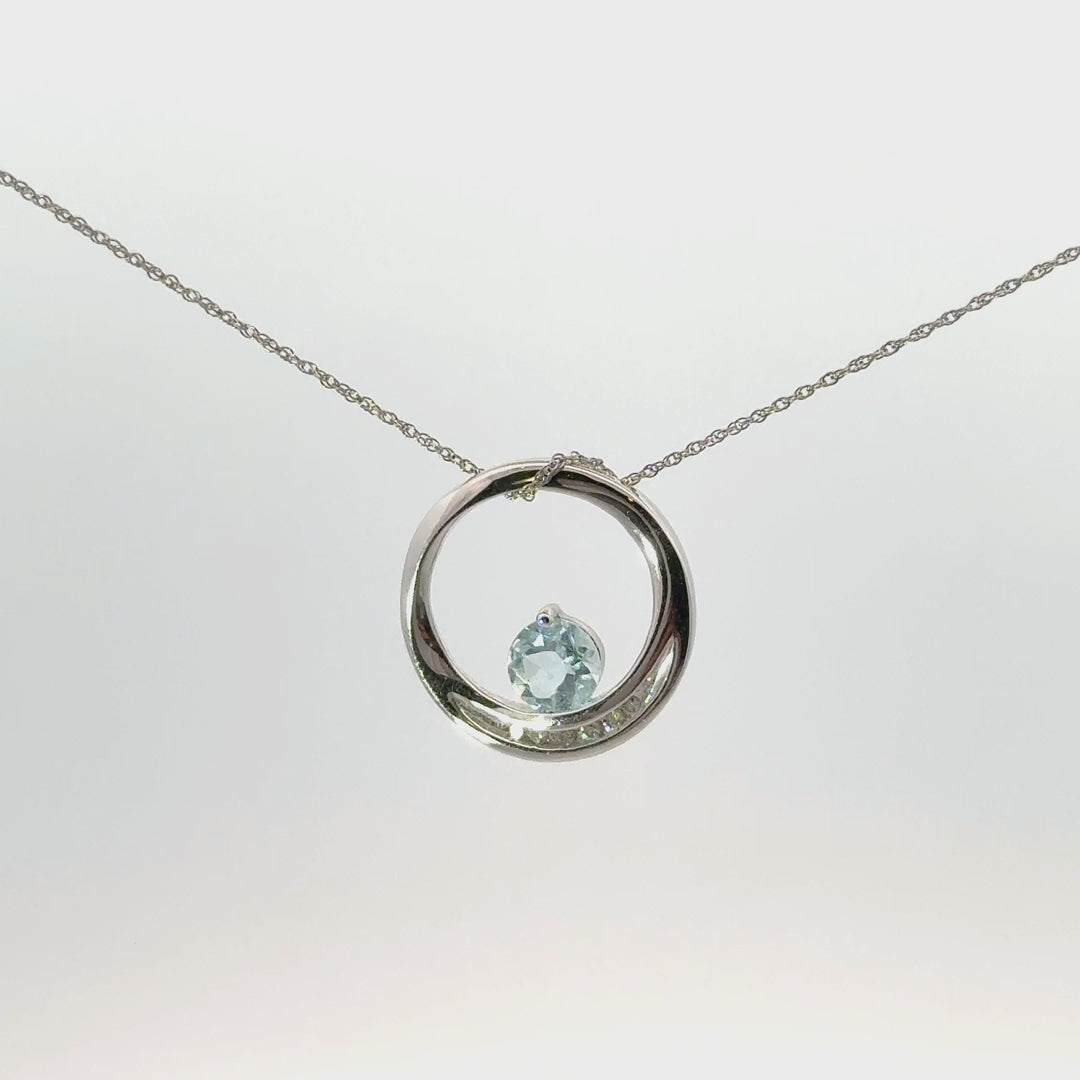 Vintage Aquamarine & Diamond Accent Necklace Set in 10k White Gold