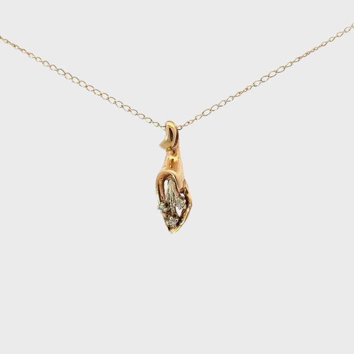 Vintage Diamond Calla Lily Necklace in 14K Yellow Gold