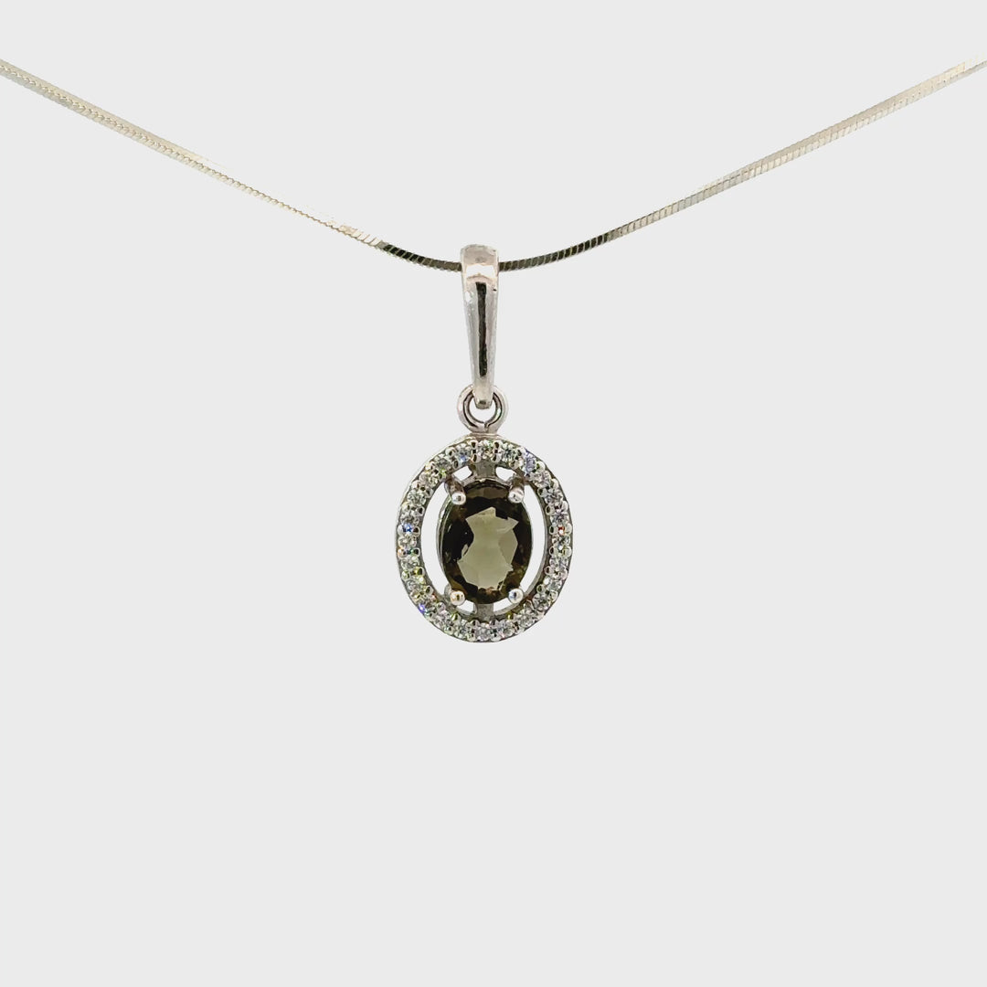 Moldavite & Cubic Zirconia Necklace in Sterling Silver
