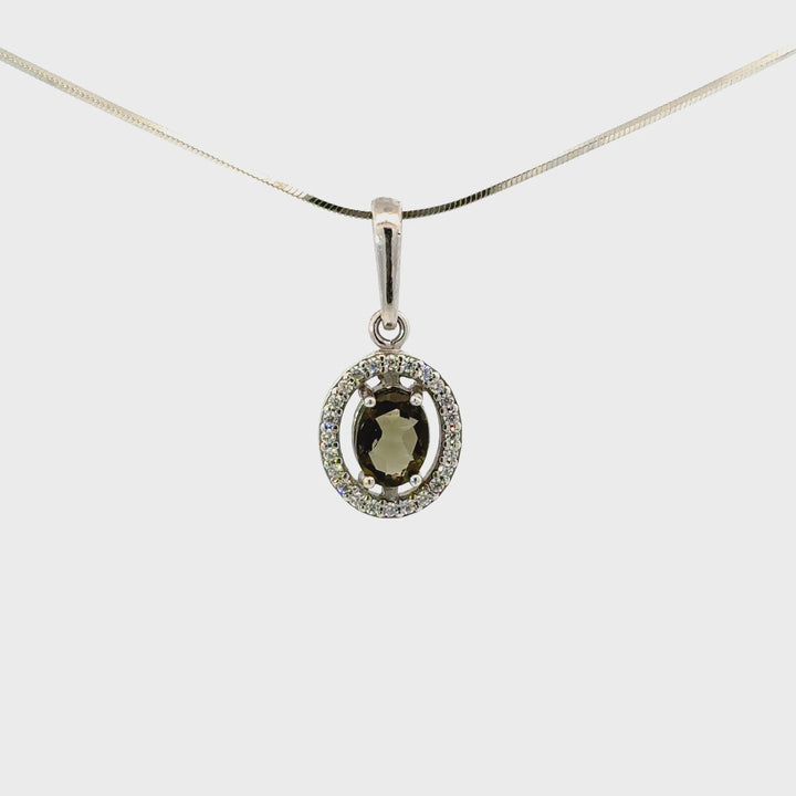 Moldavite & Cubic Zirconia Necklace in Sterling Silver