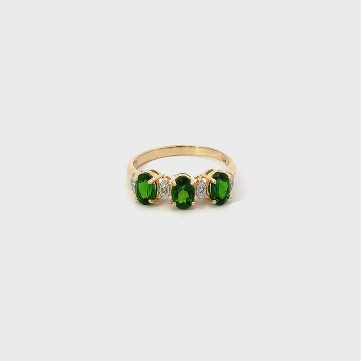 Green Diopside & Diamond Ring in 14K Yellow Gold
