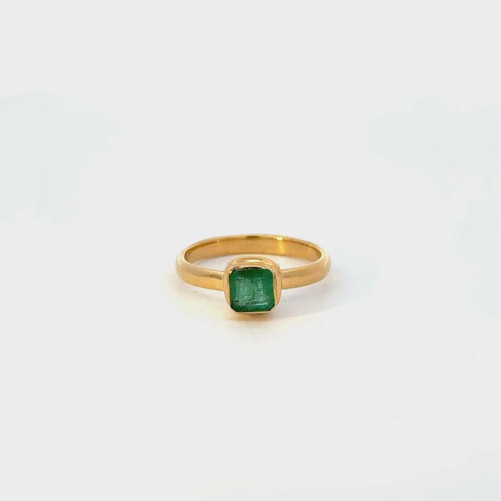 Emerald Bezel Set Ring in 18K Gold over Sterling Silver