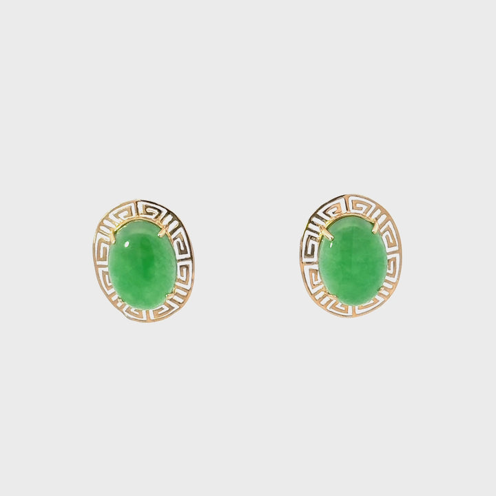 Cabochon Cut Jade Earrings in 14K Yellow Gold