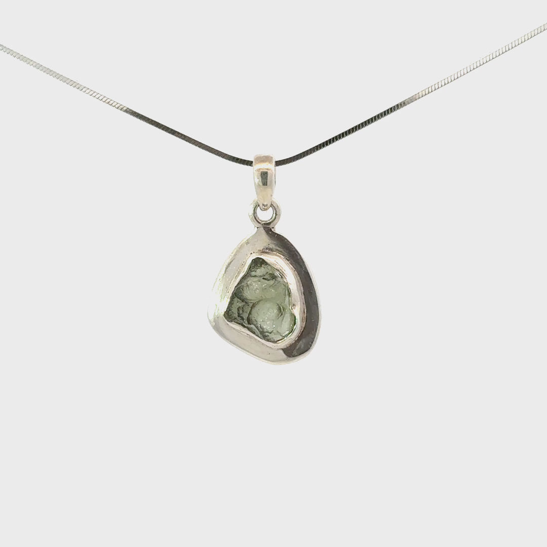 Raw Moldavite Necklace in Sterling Silver