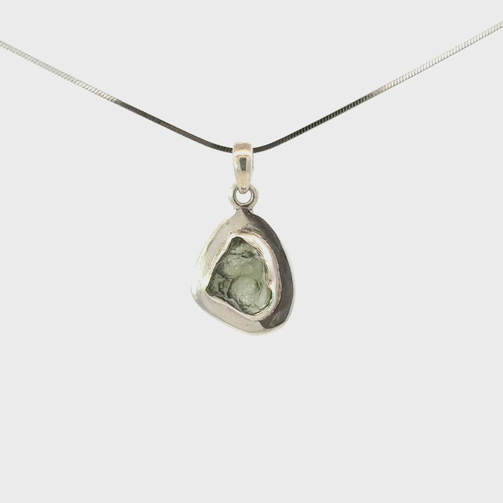 Raw Moldavite Necklace in Sterling Silver