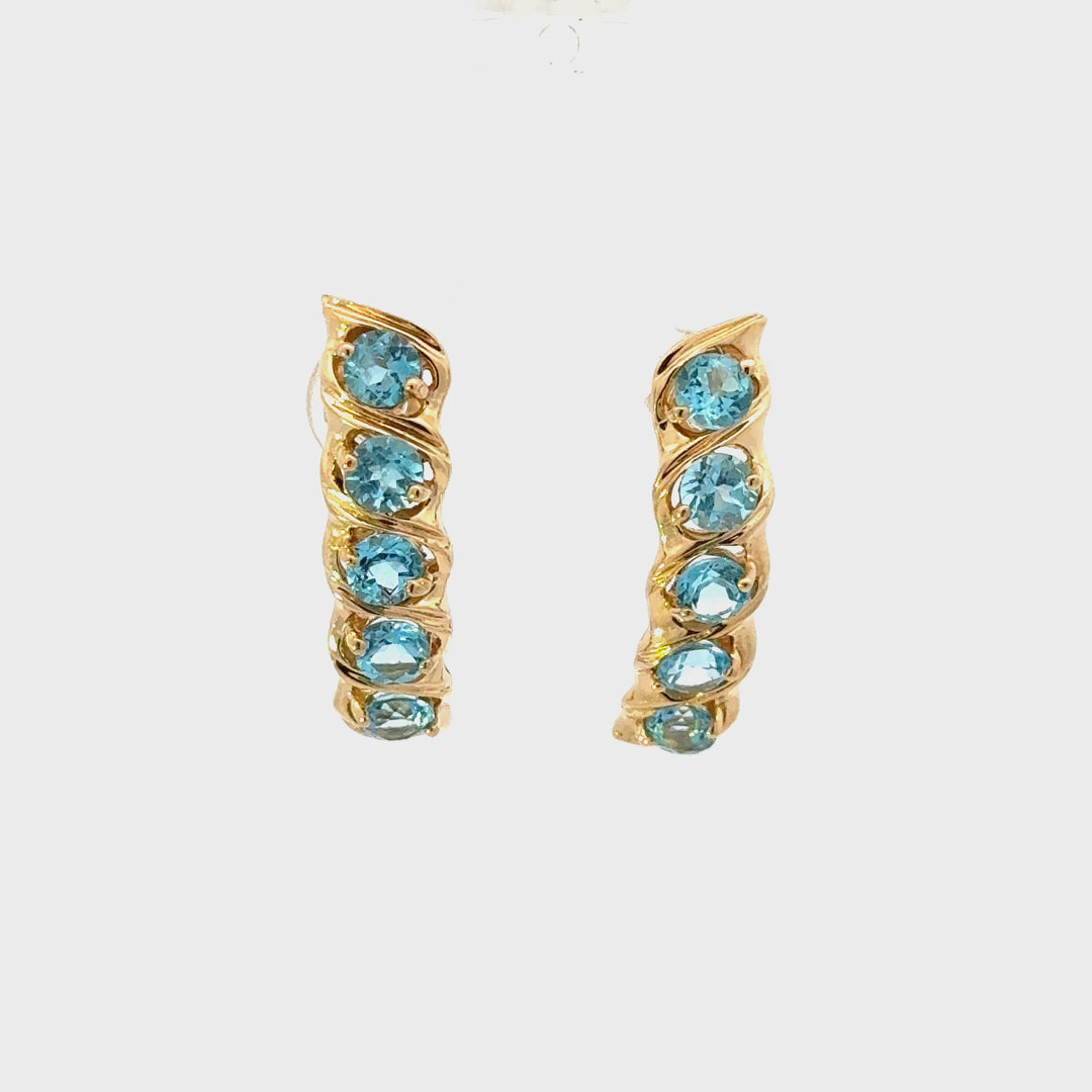 Vintage Blue Topaz Earrings in 14K Yellow Gold