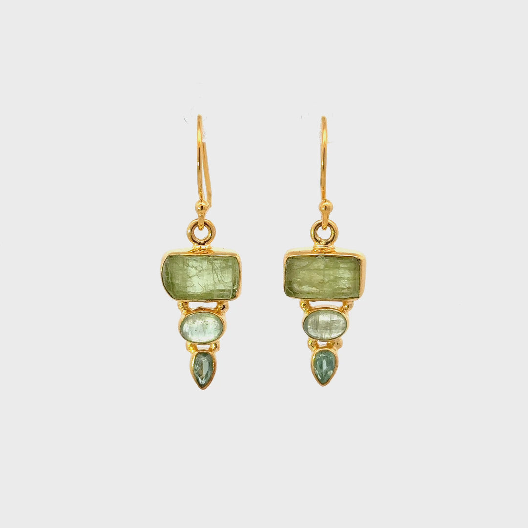 Green Kyanite Dangle Earrings in 18K Gold-Plated Sterling Silver