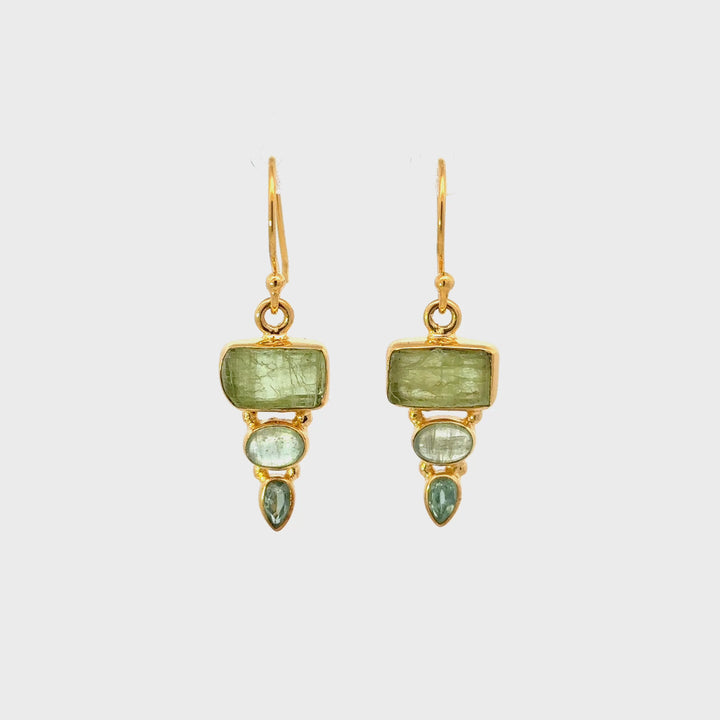 Green Kyanite Dangle Earrings in 18K Gold-Plated Sterling Silver