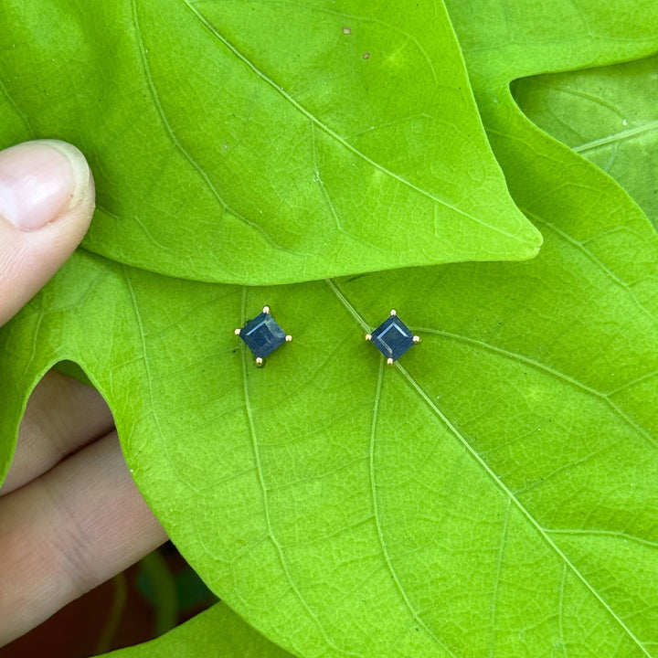 Princess Cut Sapphire Stud Earrings in Vermeil